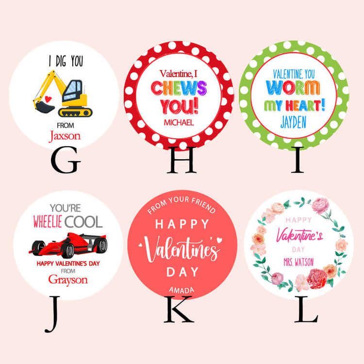 Personalized Valentine Stickers + Bags | Set of 24